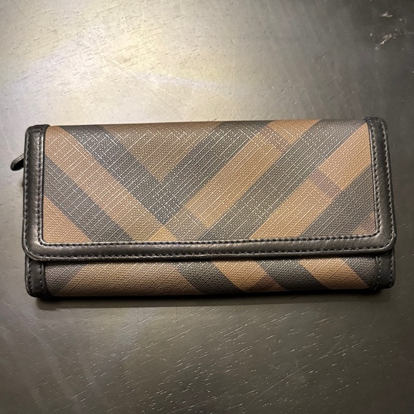 Burberry Black Leather and Coated Nova Check Canvas Wallet - Picture 1 of 9